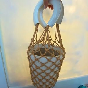 STAUD mesh leather bag ivory colour